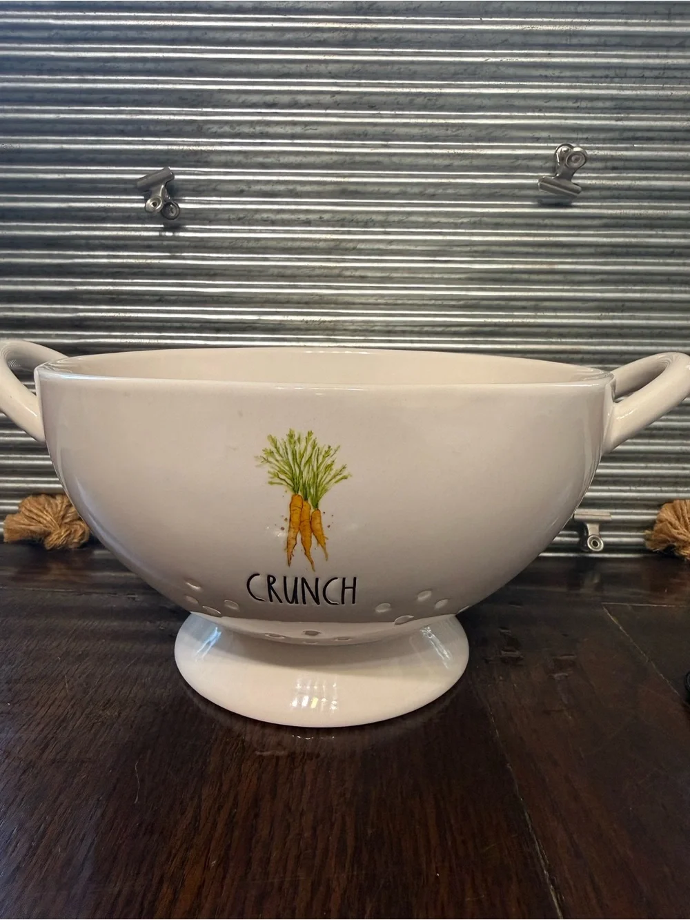 HTF Rae Dunn by Magenta CRUNCH Ceramic Easter Carrot Colander Strainer Bowl 8”